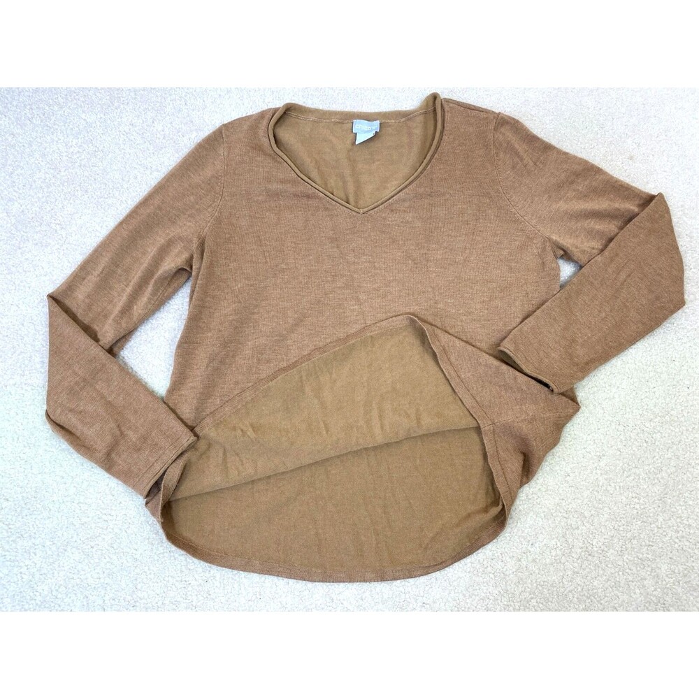 Chicos Soft Brown V-Neck Long Sleeve Essential Tee T-Shirt Classic Pullover XS 0